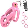 BDSMYOU Gabbia di Castità Rosa,Include 4 Anelli per Testicoli di Diverse Dimensioni,Chastity Cage Maschile in Resina 3D,BDSM Bondage Sex Toys,Toys Sessuali per Uomini (L)