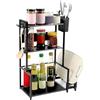 Wintem - Mobiletto Cucina a 3 Ripiani con Ganci, Porta Posate e Supporto Tagliere, Struttura in Ferro Stabile Facile da Montare, Mobile Salvaspazio per Utensili e Accessori