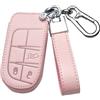 ontto Custodia per Chiave Auto in Pelle PU Adatta per Chrysler 300C Jeep Renegade Compass Grand Cherokee Dodge Fiat 500X Telecomando Cover Portachiavi Rosa B