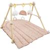 COTTONBEBE 4 IN 1 Palestrina per Neonati, Tappeto di Gioco con Legno Naturale, 3 Giochi Rimuovibili da Afferrare, Montessori per 0-3-6-12-36 Mesi, Marrone-Arcobaleno