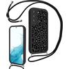 Xylota Cover con Cordino per Samsung Galaxy S22 5G, Aesthetic Leopardo Disegni Custodia con Collana Regolabile Tracolla Laccio Case, Silicone Morbida Bumper Custodie per Samsung S22 5G 6,1'' - Nero 01
