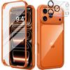 seacosmo Cover per iPhone 17 Pro Max, Vetro Temperato 9H Integrato per Schermo, Pellicola HD per Protezione Fotocamera, Custodia Rugged 360 Gradi Antiurto, Fronte e Retro Doppia Faccia Case, Arancione
