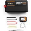 LiTime 2000 W Inverter Sinsus Pure 12 V DC a 230 V AC Convertitore per Camping-Car, Camping, Inverter Solare con 2 uscite AC, Display di Sorveglianza con Visualizzazione dello stato in Tempo Reale