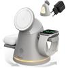 ZEEHOO Stazione di ricarica 3 in 1 per dispositivi Apple,Qi2 Mag-Safe Charger Stand & Light,Stazione di ricarica wireless veloce per iPhone 17/16/15/14/13 AirPods & iWatch&Samsung Watch (Grigio & EU Plug)