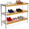 Relaxdays Scaffale per Scarpe Relaxdays, HxLxP: 55 x 70 x 26 cm, bambù, 3 Ripiani, 9 Paia di Scarpe, Naturale/Bianco