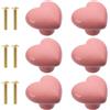 Tinsellns 6 Pezzi Pomelli per Mobili, Pomello in Ceramica a Forma di Cuore, Graziose Maniglie Decorative Fatte a Mano per Cameretta, Cassetti, Armadio, Guardaroba, Libreria, con Viti - Rosa