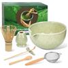 LgowithU Matcha, set da 7 pezzi Matcha, scopa matcha, ciotola per matcha con beccuccio, cucchiaino, colino e supporto, accessori per matcha, regalo, verde