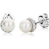Miore Orecchini Donna Perle di fiume Piccoli a Lobo con Diamanti taglio Brillante Oro Bianco 9 Kt / 375