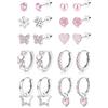 LOLIAS 10 Pairs Orecchini Bambina Anallergici In Acciaio Chirurgico, Set Orecchino Cerchio Ipoallergenico Perla Cuore Farfalla Fiore Stella Orecchini per Bimba Ragazza Donna Rosa