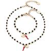 NICANDRA Collana e Bracciale Donna Oro - Gioiello con Ciondolo Portafortuna Cornetto Rosso e Quadrifoglio in Acciaio Inossidabile - Realizzato a Mano Regolabile da 16 a 22 cm - Made in Italy