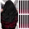 ELNX 10 Pz Extension Capelli Rosse | 22 Clip-In Extension | Capelli Lisci Lunghi, Ciocca Capelli Sintetica per Ragazze, Bambini e Donne per Uso Quotidiano o Feste (Sfumatura Nero-Rosso-Vino)