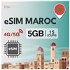 travSIM eSIM Marocco di travSIM - 05GB 4G/LTE, 15 giorni - Solo dati prepagati per smartphone sbloccati, senza costi di roaming
