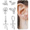 BodyBonita 3 Paia Arco Orecchini a Cerchio Donna - Placcato Argento S925 Piercing Orecchio Perno con Chiusura Piatta Orecchini a Cerchio Color Argento con Pendente CZ