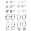 LOLIAS 10 Pairs Orecchini Bambina Anallergici In Acciaio Chirurgico, Set Orecchino Cerchio Ipoallergenico Perla Cuore Farfalla Fiore Stella Orecchini per Bimba Ragazza Donna Multicolore