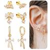 BodyBonita 3 Paia Arco Orecchini a Cerchio Donna - Placcato Argento S925 Piercing Orecchio Perno con Chiusura Piatta Orecchini a Cerchio Placcati Oro 14K con Pendente CZ