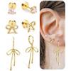 BodyBonita 3 Paia Arco Orecchini a Cerchio Donna - Placcato Argento S925 Piercing Orecchio Perno con Chiusura Piatta Orecchini a Cerchio Placcati Oro 14K con Pendente CZ