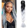 Benehair Extensioni di trecce Jumbo Ombre in fibra sintetica da intrecciare - Extensioni di capelli Box Braids per donne e ragazze, Nero/Grigio chiaro 60 cm