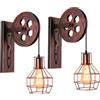 iDEGU 2 Pezzi Vintage Lampade da Parete Industriale Appliques da Parete Stile Puleggia Lampada a Muro Retro Luce da Muro per Bar, Camera da letto, Soggiorno, Ristorante, Bar, Corridoio - Ruggine Rossa