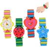JEWEDECO 4 pezzi braccialetto per bambini giocattoli in legno per bambini orologio da polso giocattolo educativo per bambini piccoli giocattoli orologio per bambini giochi cinturino in legno orologio