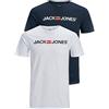 JACK & JONES Crew Neck Maglietta da Uomo, con Scollo Rotondo, Confezione da 2 (Bianco/Blu Navy) L