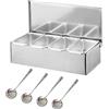 Tokenhigh contenitore per ingredienti pizza, accessorio gastronomico in acciaio inossidabile, 4 scompartimenti per spezie contenitori laterali, fiorera per barbecue con coperchio, contenitore per