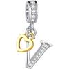FGT - Ciondolo a forma di cuore con lettera iniziale A-Z in oro rosa a due tonalità, adatto per braccialetti Pandora, per compleanno, donne, alfabeto, nome, One Size, Rame Zirconia cubica, Zirconie