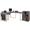 Composad | Scrivania angolare, Cassettiera e Libreria Bassa con 2 Ripiani della Linea DISEGNO, Set di 3 Mobili per Ufficio, Ufficio Moderno, Colore Rovere Sonoma e Bianco Laccato, Made in Italy