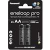 eneloop pro, batterie ricaricabili AA/Mignon, confezione da 2, capacità di min. 2500 mAh, batterie Ni-MH, pronte all'uso, ricaricabili fino a 500 volte, confezione senza plastica, pro, nere