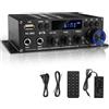 Romicta Amplificatore Audio HiFi, AK390 Mini Bluetooth Stereo Amp 800W, 2 Canali, Ricevitore Audio con Radio FM, USB, per Casa e Auto, Includere Alimentazione 12V