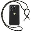 Oelrstfe Cover per Xiaomi Redmi Note 14 4G con Cordino,Custodia Silicone Morbido Sottile con Motivo Cuore e Collana Laccio Tracolla,Antiurto Antigraffio Corda Collo Regolabile Protettiva Case,Nero