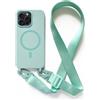 JIYUDZ JIYU Cover Magnetica per iPhone 15 Pro Max 6.7 con Cordino,Custodia Silicone Compatibile con MagSafe,Cover Silicone con Corda Collana Tracolla Laccio Regolabile,Menta verde