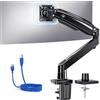 HUANUO Braccio Monitor Singolo per Schermi da 49 pollici, Ultrawide Supporto Monitor Capacità di 12kg, Supporto Regolabile Migliorato con USB, Morsetto a C e Base con Passacavo, VESA 75x75 o 100x100mm