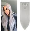 Cybelleza 60cm Extension Capelli Clip Mossi Ondulati Lunghi 8 Fasce Testa Piena Set Estensioni per Capelli Straight Sintetici Naturali 8PCS (Grigio chiaro)