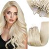 RUNATURE Extension Microring Capelli Veri Biondo 30cm 40g 50s Lisci Microring Extension Capelli Bianco Biondo #1000