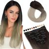 Elailite Extension Capelli Veri Clip Nero Naturale ombre Biondo Fumé 8 Fasce Singole 100% Remy Human Hair Naturali Lisci 45cm 70g Colore Nuovo 2025