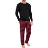 Marvmys Pigiama Uomo Invernale Cotone Lungo Due Pezzi con Maniche Lunghe con Scollo Rotondo e Lunghi Pantaloni a Quadri con Tasche