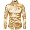 Hybursky Camicia da uomo, camicia a maniche lunghe in raso lucido come seta, camicia a maniche lunghe con bottoni, camicia da smoking liscia senza pieghe, tinta unita, camicette casual per danza, discoteca