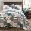 Lush Decor Briley Quilt 3 Piece Reversible Print Hexagon Pattern Patchwork Neutral Bedding Set Full-Queen Turquoise Blue Regina, Turchese, 3 unità