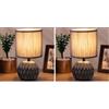 BAKAJI Lampada da tavolo Base a Sfera Decorata in Ceramica Paralume in Tessuto Grigio Lume Comodino Camera da Letto Luce Lampadina E14 Max 40W Abatjour Design Moderno Dimensioni 26 x 14 cm