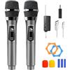 PORFOYO Microfono Senza Fili, Set da 2 Microfoni UHF, Set di Microfoni con Ricevitore Ricaricabile, Doppio Microfono a Mano, Portata 50m per Karaoke, Canto, Festa, Palcoscenico, Matrimonio, DJ