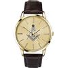 Sekonda Orologio da uomo massonico al quarzo con cassa dorata, quadrante dorato e cinturino in pelle marrone 90096