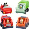 Bluey Mini Racers - Set di 4 veicoli giocattolo, camion della spazzatura, convertibile, auto di famiglia e camion dei pompieri piccole auto giocattolo, giocattoli per bambini dai 3 anni in su