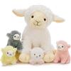 MorisMos Peluche a forma di pecora, XXL, con 4 agnello nella pancia, 35 cm, di peluche, per compleanno, Natale, per bambini e bambine