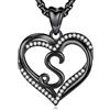 INFUSEU Collana Lettera S, Nero Iniziale Cuore Da Donna Ciondolo Gioielli Cubic Zirconia CZ Portafortuna Regali per Fidanzata Moglie Mamma, Catena Da 20 Pollici