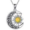 VONALA Collana con Sole e Luna in Argento Sterling Placcato Oro, Stella, Regalo per Donne e Ragazze Adolescenti, 22*18.2MM, Opale