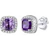 Bestyle Orecchini Argento S925 Pietra Preziosa Altamente Trasparenti Scintillanti Orecchini Quadrati Colorata Circondata Zirconi Bianchi Granato Ametista