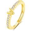 INFUSEU Anello Con Iniziale, Argento 925 18K Oro Anelli Donna Regolabili A-Z Lettera V Captiale Impilabili Personalizzato Nome Gioielli Regalo Di Mamma Donna
