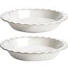 LE TAUCI Teglie in ceramica per torte, 22,9 cm, per torta di mele, teglia rotonda da 1020,6 g, set di 2, fuochi d'artificio + pettine per miele, bianco artico