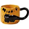 ZONSUSE Tazza Gatto Nera Carina, Tazza da Caffè con Gattino 3D, con Manico a Forma di Coda, Mug Divertente con Animali, Regalos Originales per Donna Amici Bambini 350ml (Gatto Nera-Arancione)