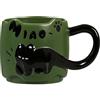 ZONSUSE Tazza Gatto Nera Carina, Tazza da Caffè con Gattino 3D, con Manico a Forma di Coda, Mug Divertente con Animali, Regalos Originales per Donna Amici Bambini 350ml (Gatto Nera-Verde)
